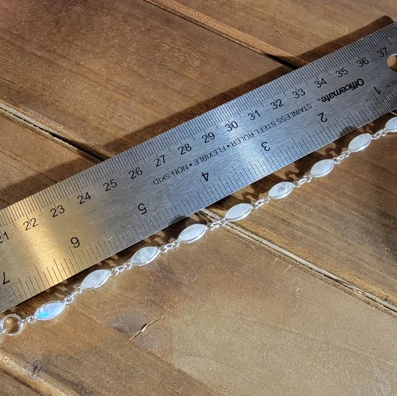 Native Rainbow Moonstone Gemstone Bracelet 7 Inch Sterling Silver 925 Boho Gypsy - Picture 5 of 6